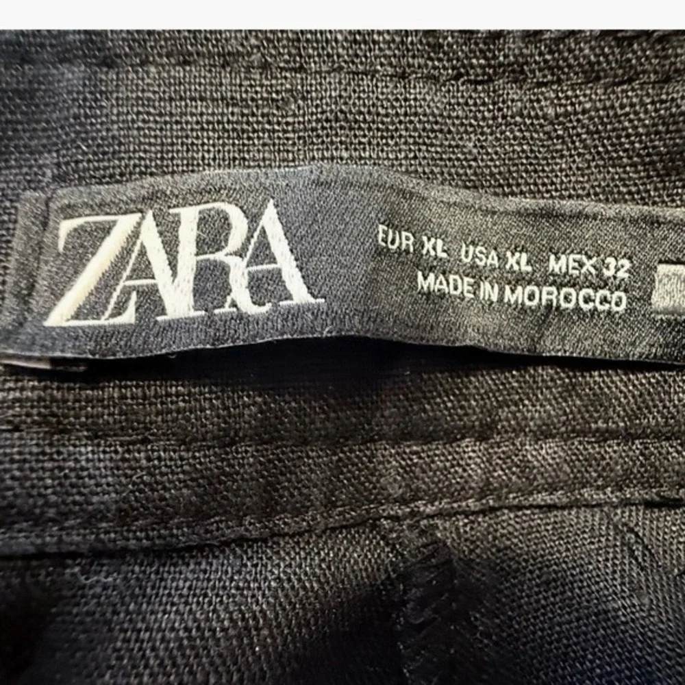 Zara Black Linen Blend High Waisted Wide Leg Trousers XL Resortwear Chic‎  82-03